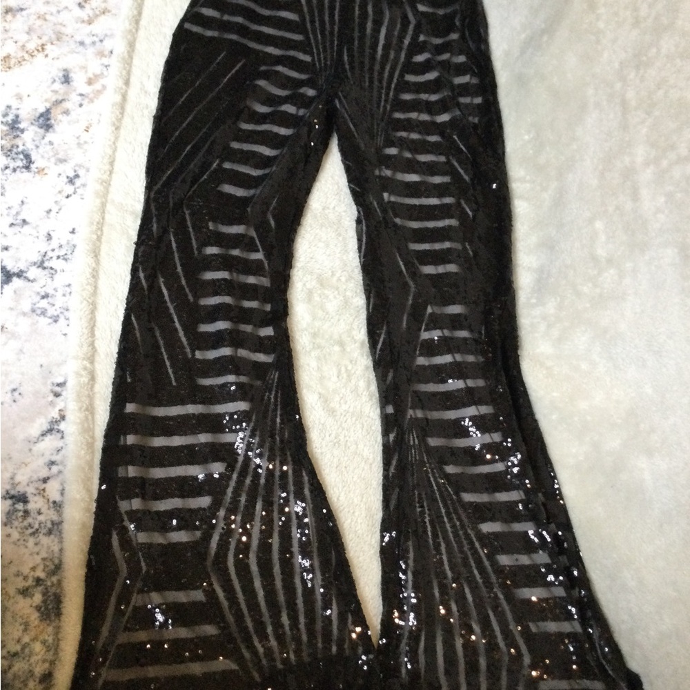 Black Sequin Striped Pants